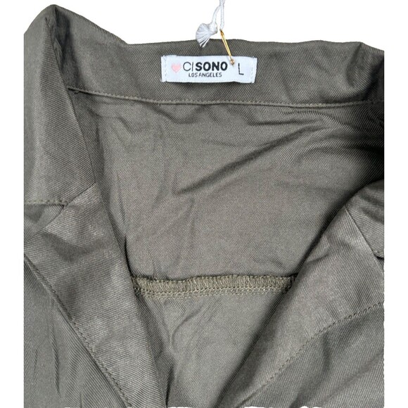 CI SONO Los Angeles Women's Safari Romper Large Olive Green Collared Pockets NWT - Picture 6 of 9
